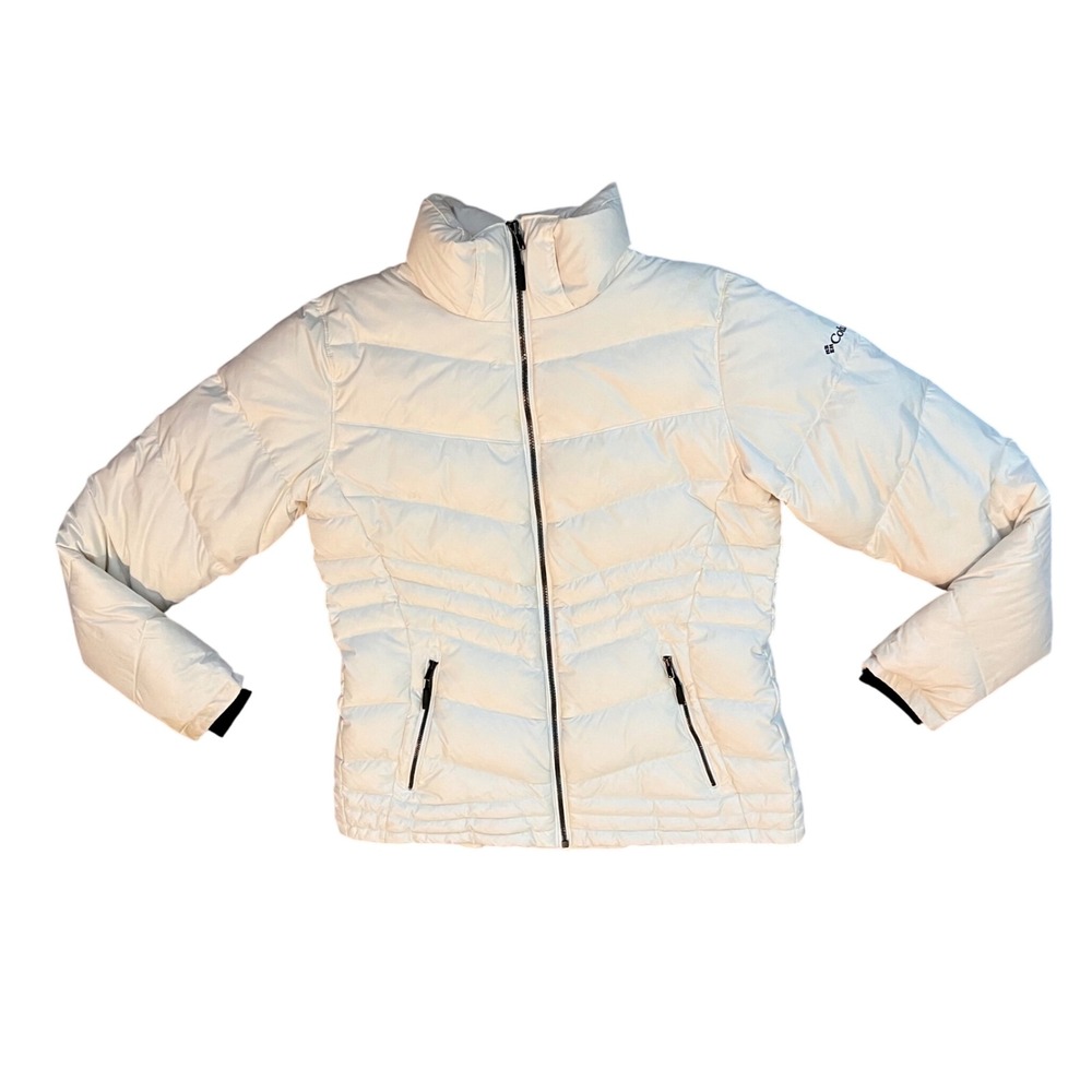 Columbia Womens White Down Puffer Jacket Quilted Full Zip Winter Coat Large